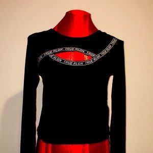 True Religion Black Cut Out long sleeved Top. Size Large Womans.
